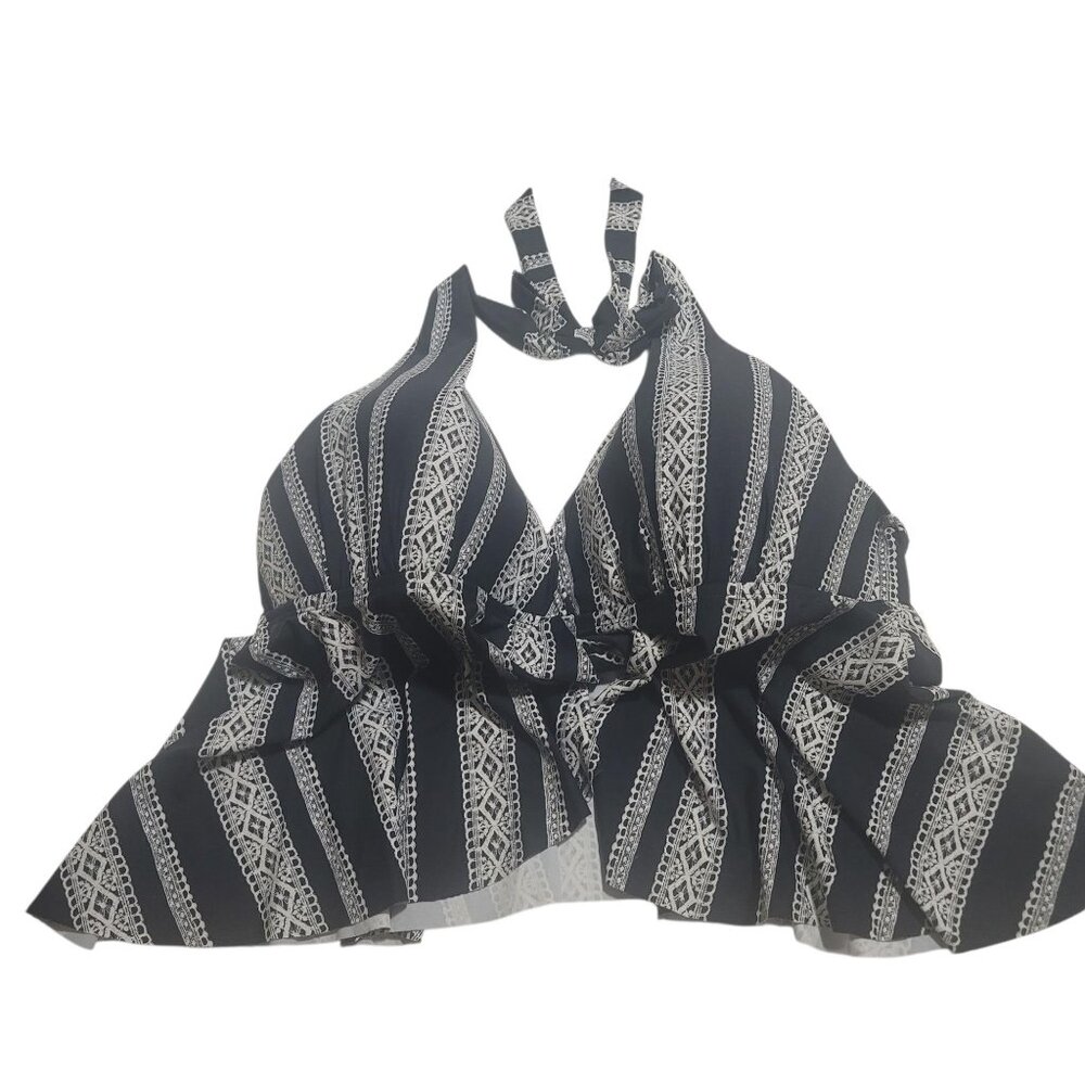 NWT-Plus Size Baja Halter Swim Top, 1X, Black & White